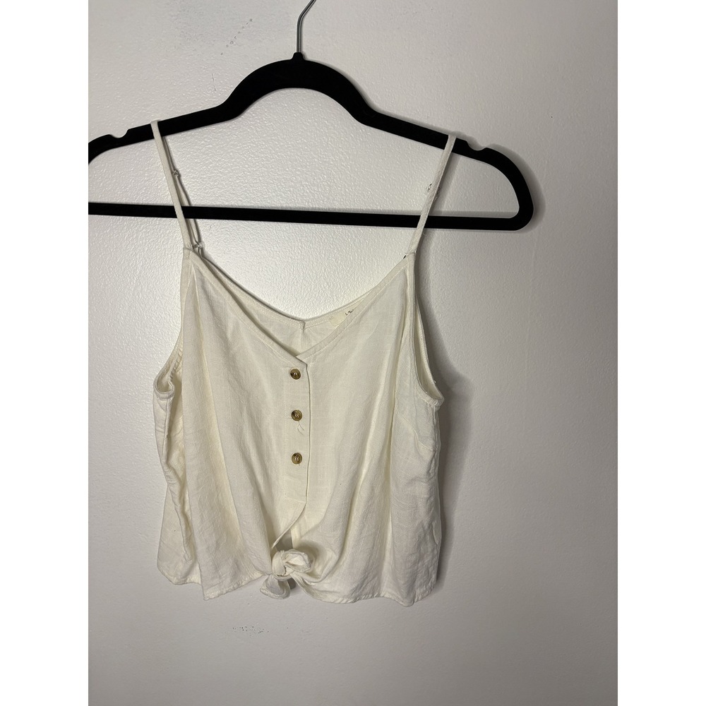 Le Lis Womens White Linen Blend Tie Front Button Camisole Tank Top Small